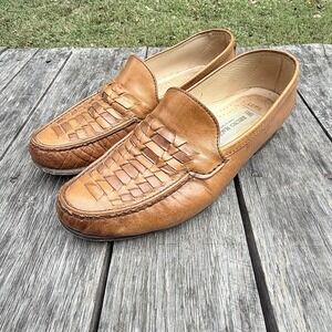 Bruno Magli Men's Loris Basket weave Loafers 9M Cognac Handmade In‎ Italy EUC
